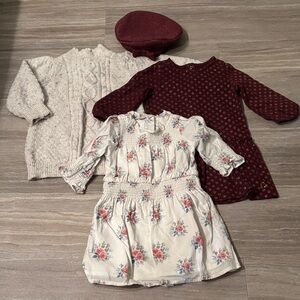 Janie & Jack and Petit Bateau Burgundy and Floral Dresses Set
